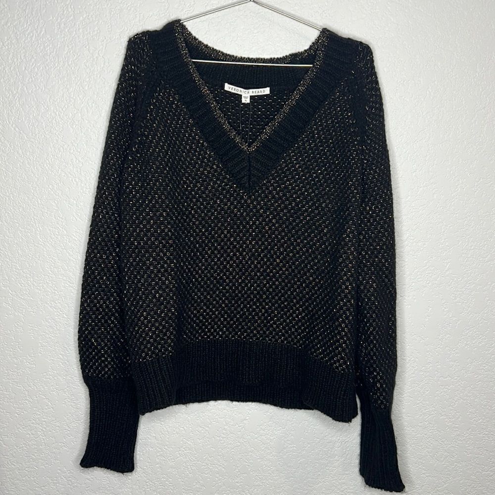 NWT Veronica Beard Mirnie Metallic V-Neck Sweater Relaxed Oversized XL - Picture 3 of 17